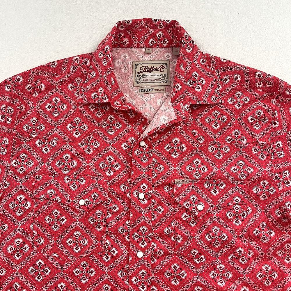 Rafter C Red Bandana Print Pearl Snap Pro Flex 45 Performance Western Shirt M L